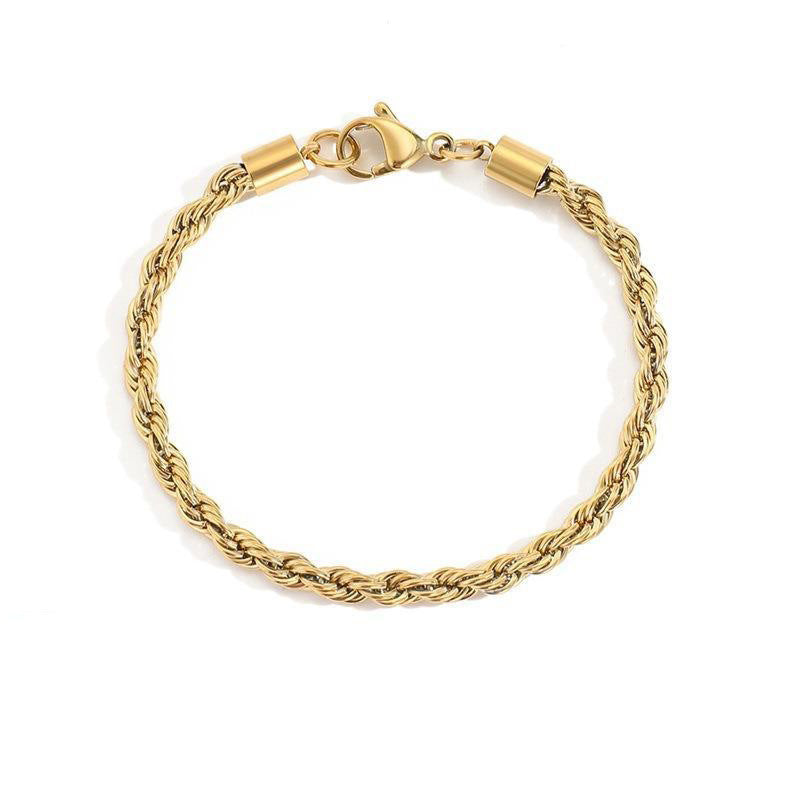 Unisex Stainless Steel Fried Dough Twist Chain Bracelet Electroplated Finish Jewelry Everyday Wear Gold Plated
