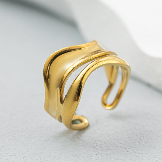 Unisex Titanium Steel Gold Plated Double Layer Cross Ring Geometric Statement Jewelry Men Women Fashion Accessory