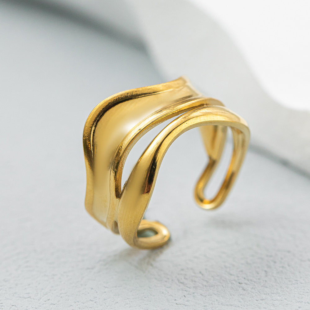 Unisex Titanium Steel Gold Plated Double Layer Cross Ring Geometric Statement Jewelry Men Women Fashion Accessory