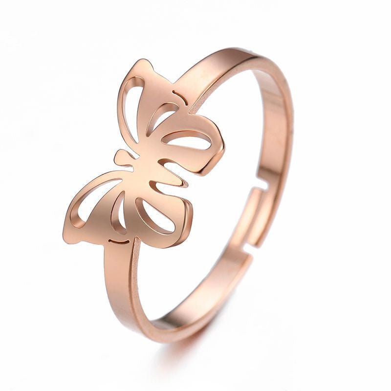 Adjustable Stainless Steel Couple Rings Butterfly Design Fashion Engagement Wedding Bands Promise Jewelry Gift