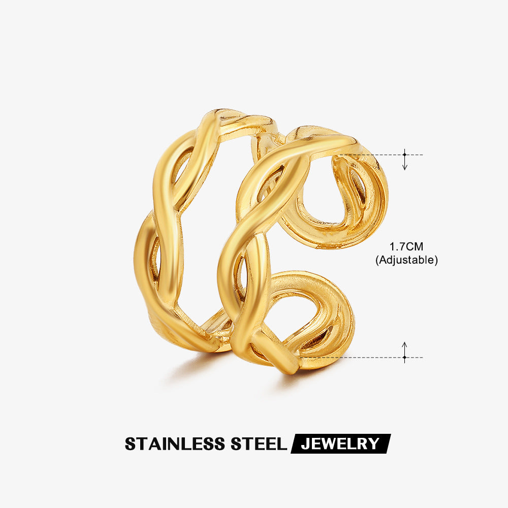 Womens Stainless Steel Cross Ring Double Layer Geometric Lines Adjustable Opening Fashion Jewelry European Style