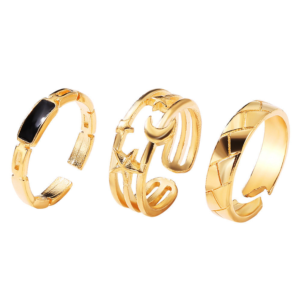 Geometric Star Moon Alloy Rings Set Of Electroplated Rings Retro European American Fashion Jewelry Ring Simple
