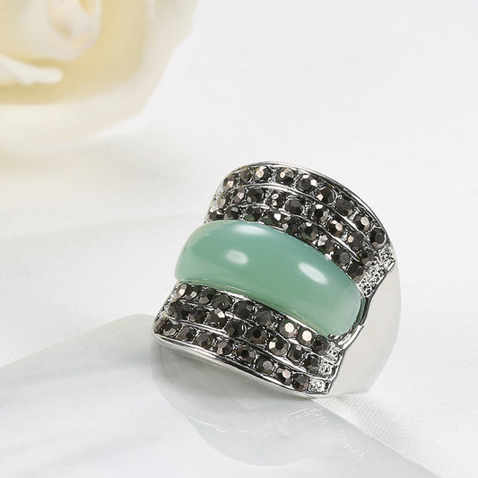 Womens Geometric Arch Ring Bohemian Inlay Ring Fashion Alloy Ring Silver Tone Ring Women Girls New Design High