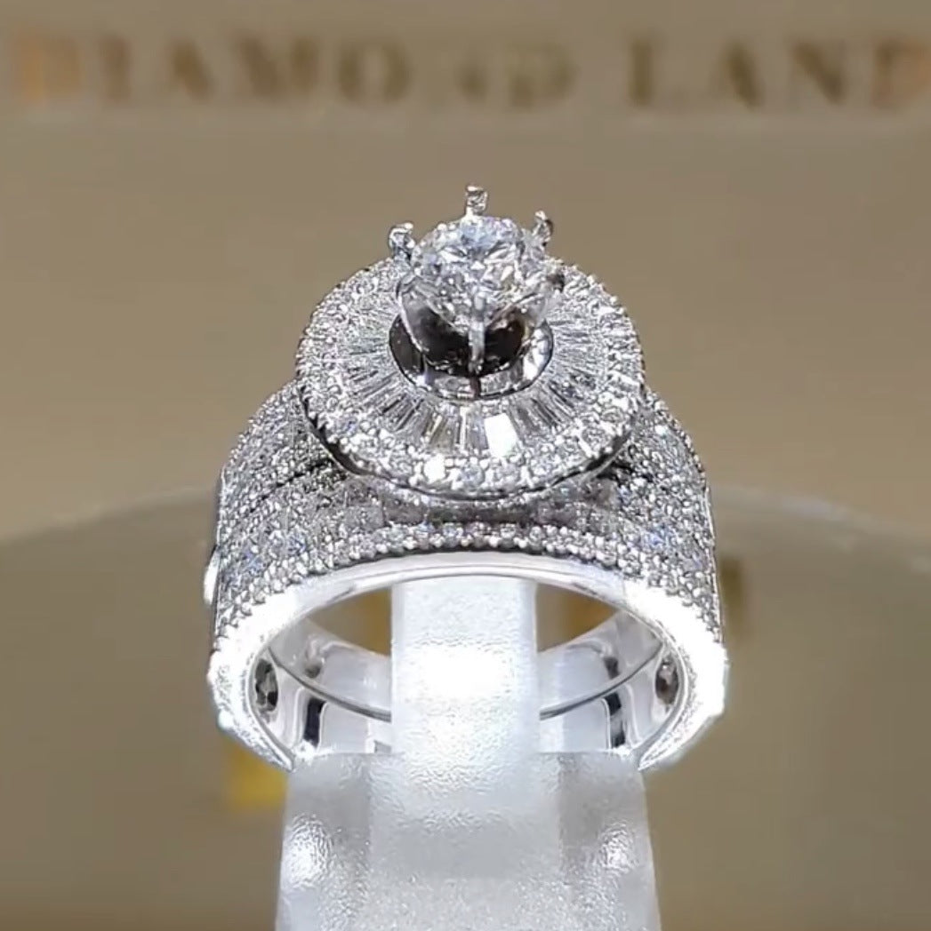 Unisex Geometric Alloy Eight Claw Ring Gold Plated Inlaid Gems Silver Color Band For Engagement And Fashion On