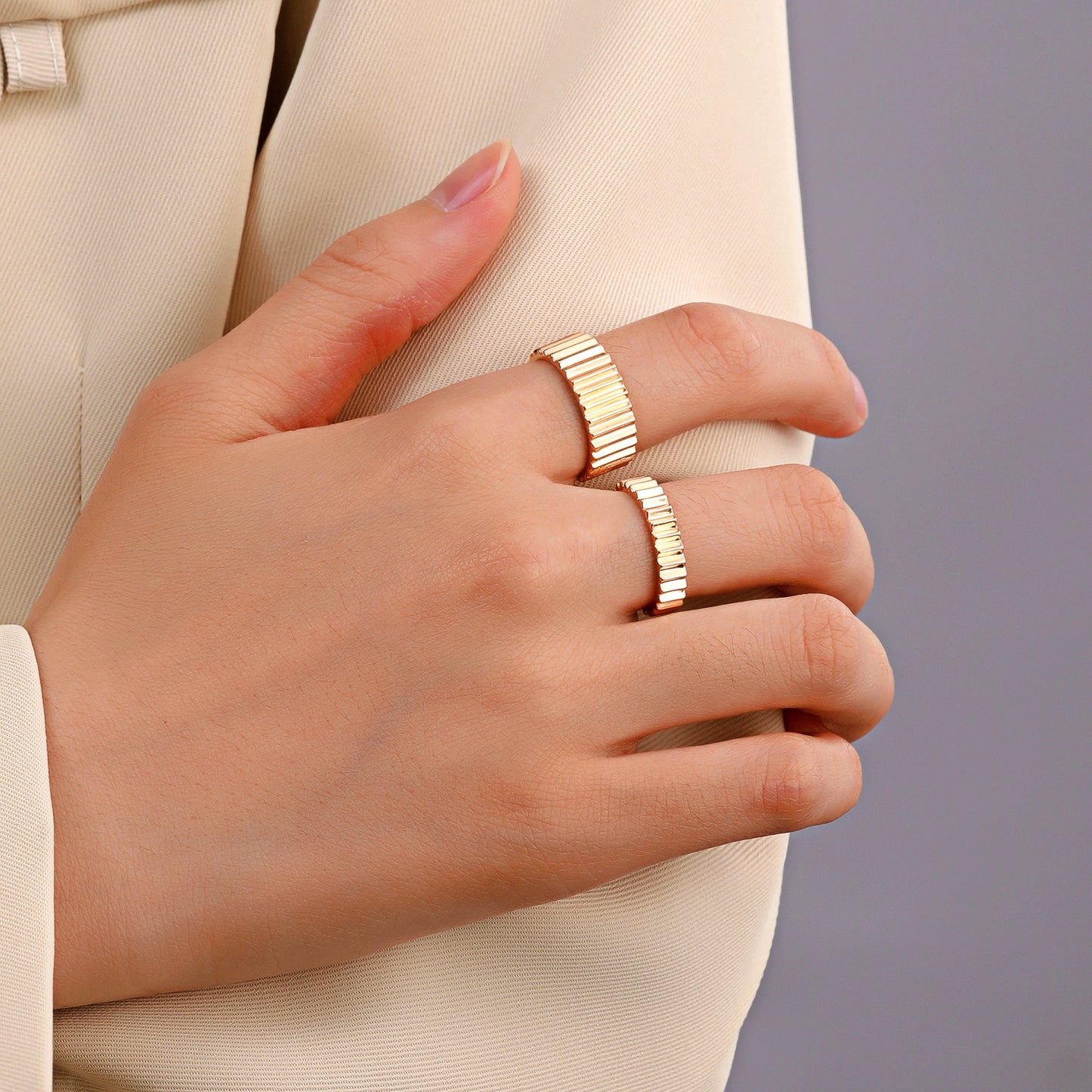 Geometric Copper Ring Sets For Couples Electroplated Niche Design Fashion Jewelry High Quality Hand Polish Glow