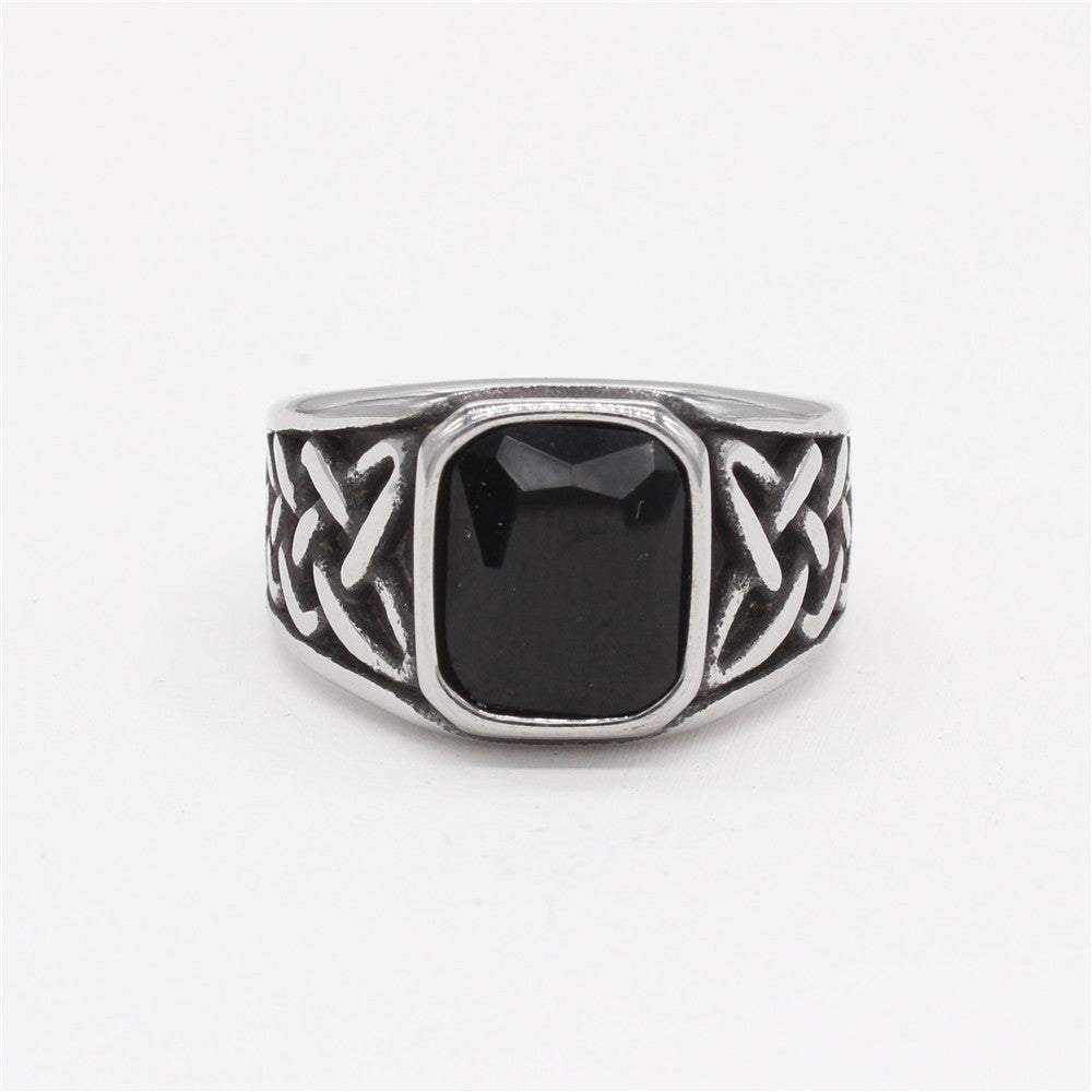 Viking Pattern Gemstone Titanium Steel Ring for Men