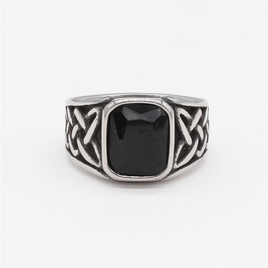 Viking Pattern Gemstone Titanium Steel Ring for Men