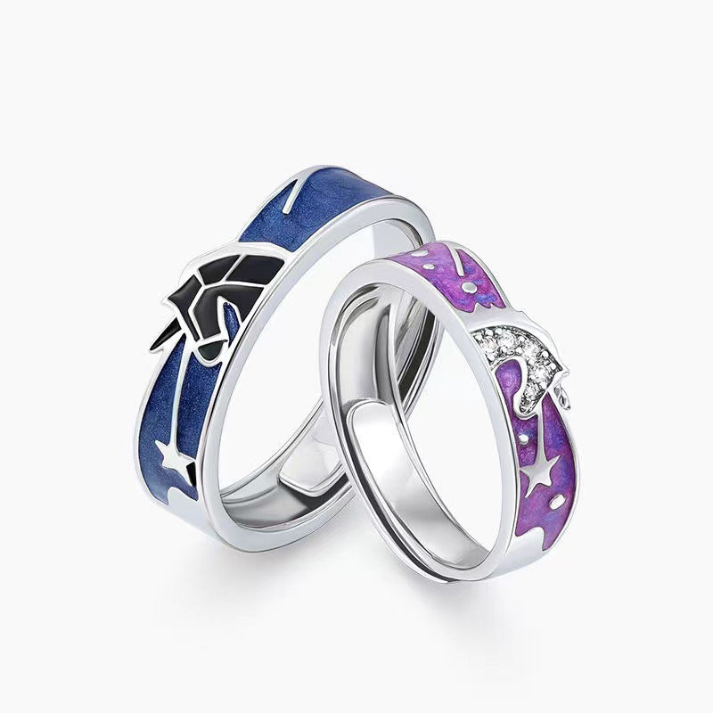 Couple Rings Adjustable Copper And With Drip Design And Zircon Geometric Electroplated Fashionable Gift For Her