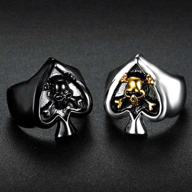 Unisex Alloy Skull Ring Peach Heart Playing Card Design Geometric Band Ring Electroplated Inlay Alloy European American