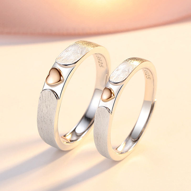 Couple Sterling Silver Heart Rings for Him and Her Adjustable Open Wedding Bands Anniversary Jewelry Sparkling