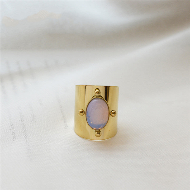 Stone Geometric Ring Titanium Steel Gold Plated Vintage European American Fashion Jewelry Gift For Women Today