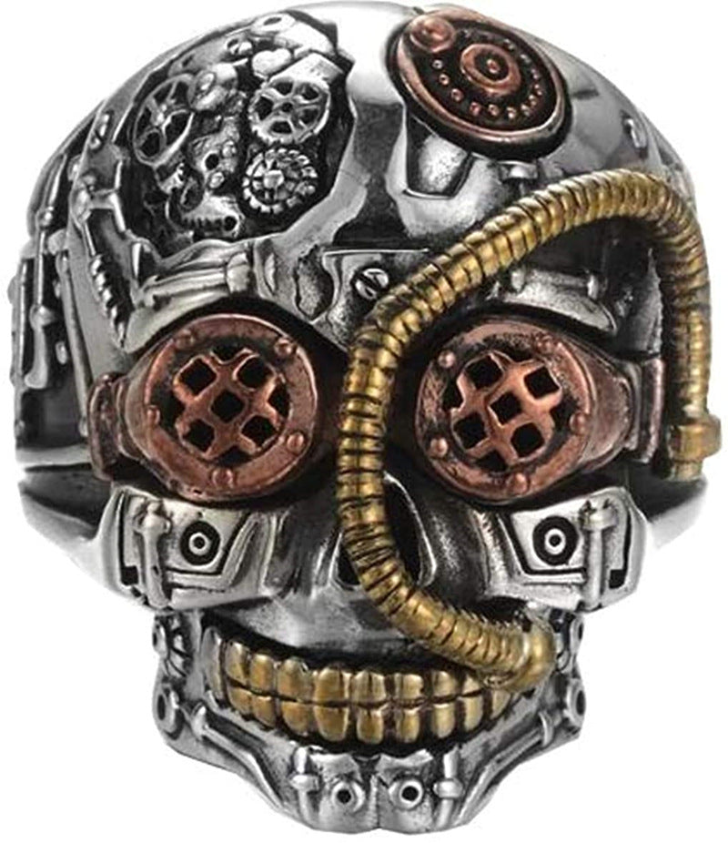Mens Skull Ring Retro Alloy Metal European American Carved Tri Color Design Fashion Statement Ring Travel Gift