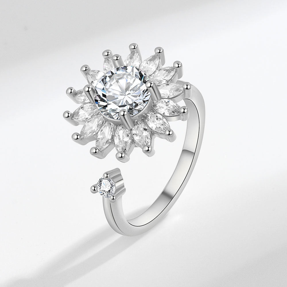 Colorful Flower Zircon Ring For Women Adjustable Daisy
