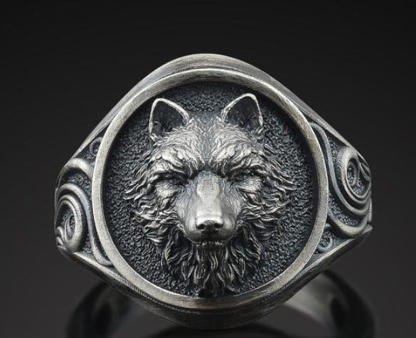 Mens Geometric Wolf Ring Electroplated Copper Fashion Jewelry Domineering Design Statement Ring For Men Modern Accessory