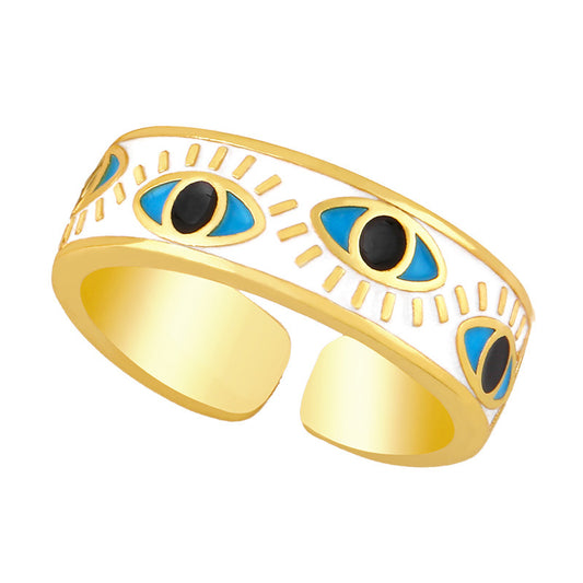 Trendy Hip Hop Gold Plated Eye Ring for Women Adjustable Copper Drip Oil Jewelry With Modern Eye Design Everyday Wear
