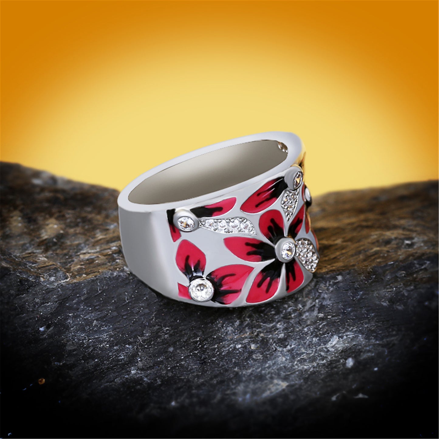 Womens Flower Ring Zircon Micro Set Epoxy Metal Dainty Elegant Fashion Jewelry Gift For Her Versatile Accessory