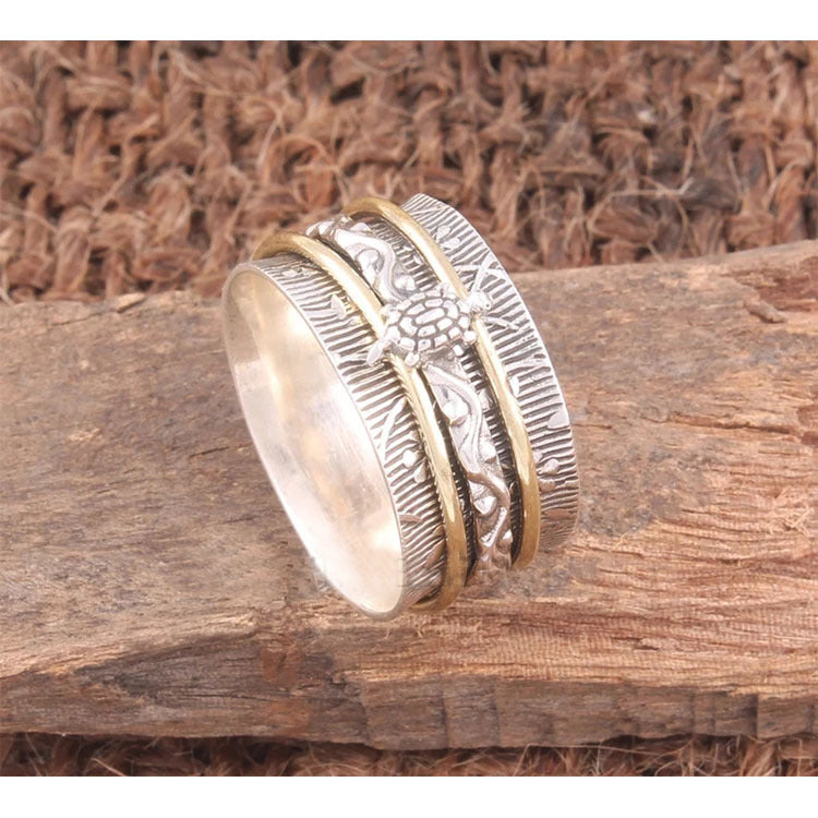 Retro Electroplated Two Tone Rotatable Turtle Stripe Ring Unisex Alloy Size No7 No8 No9 No10 No11 No12 No7 No8