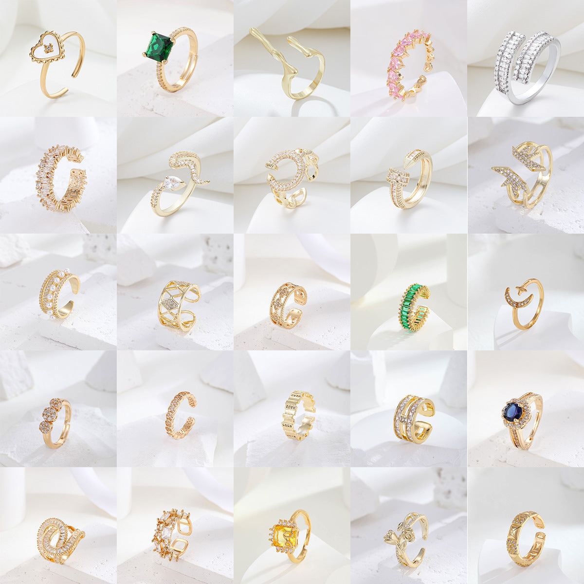 Womens Inlaid Zircon Ring Open Adjustable Geometric U Shape Copper Ring Korean Ring Elegant Ring Womens Jewelry Gift for Her Party Ring Fashion Ring Simple Ring