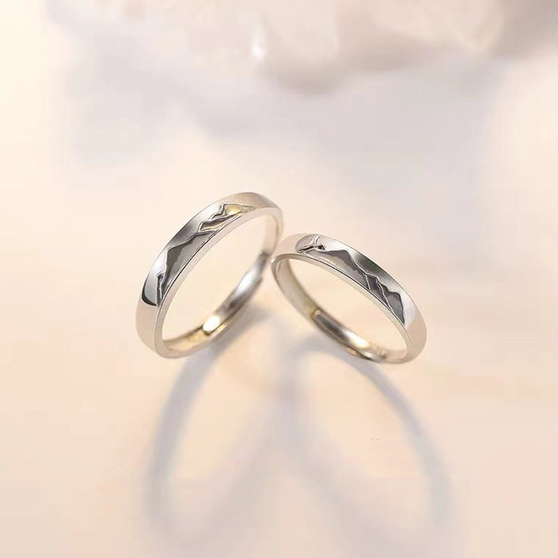 Couple Ring Set Mountain Shaped Matching Bands For Him And Her Sunrise Moon Antithetical Drop Design For Pairs