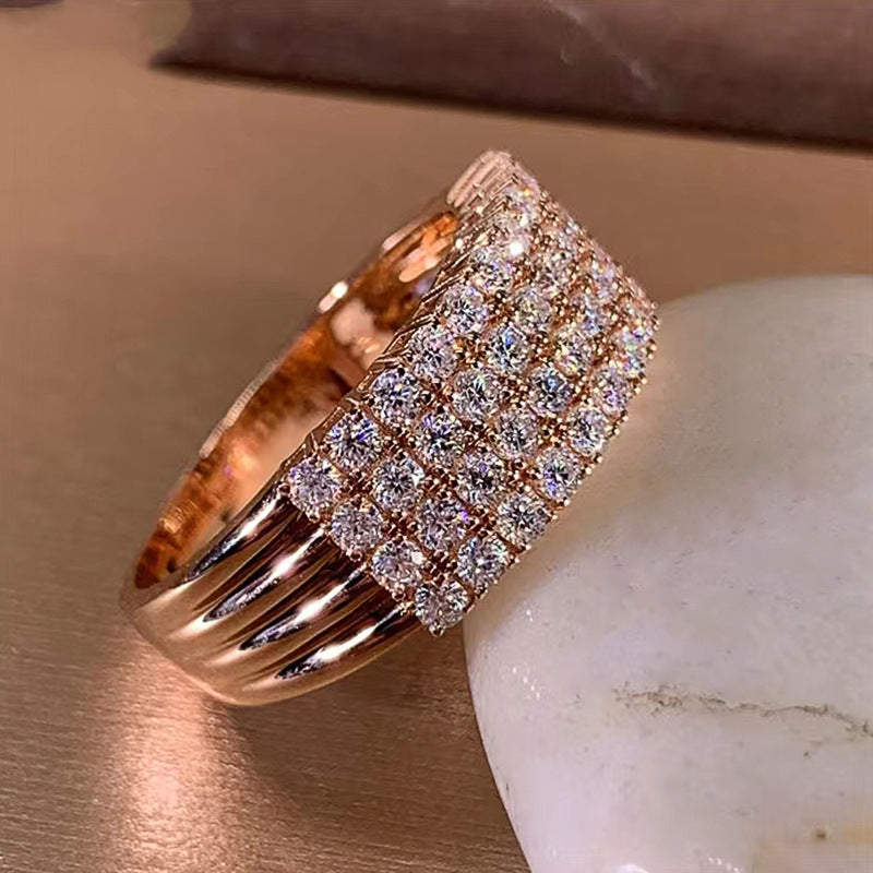 Geometric Zircon Ring Rose Gold Plated Copper Elegant Fashion Jewelry For Women Sizes 6 7 8 9 10 Statement Gem