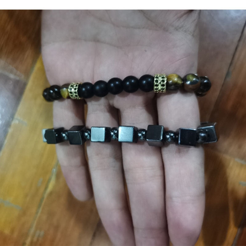 Mens Beaded Bracelet Handmade With European Geometric Stone Charm And Bright Black Zircon Matte Imperial Tiger