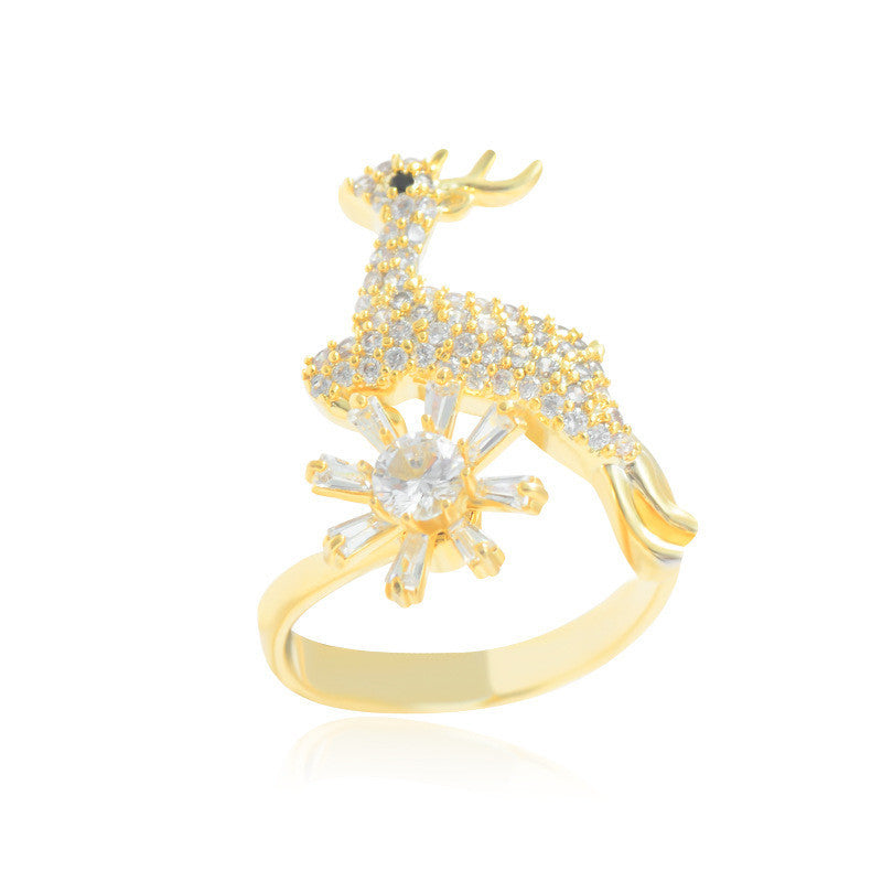 Copper Antler Ring With Flower Design Korean Style Rotating Ring For Elegant Everyday Wear And Style Best Look