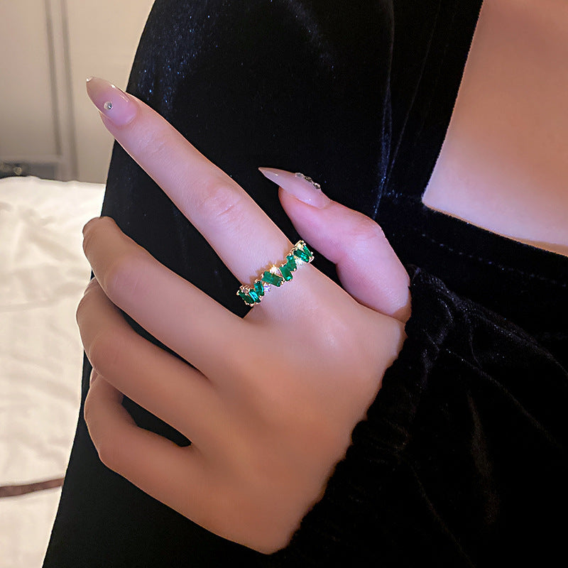 Gold Electroplated Zircon Ring With Man Made Diamond Crystal Copper Adjustable Korean Style Geometric LookGlow