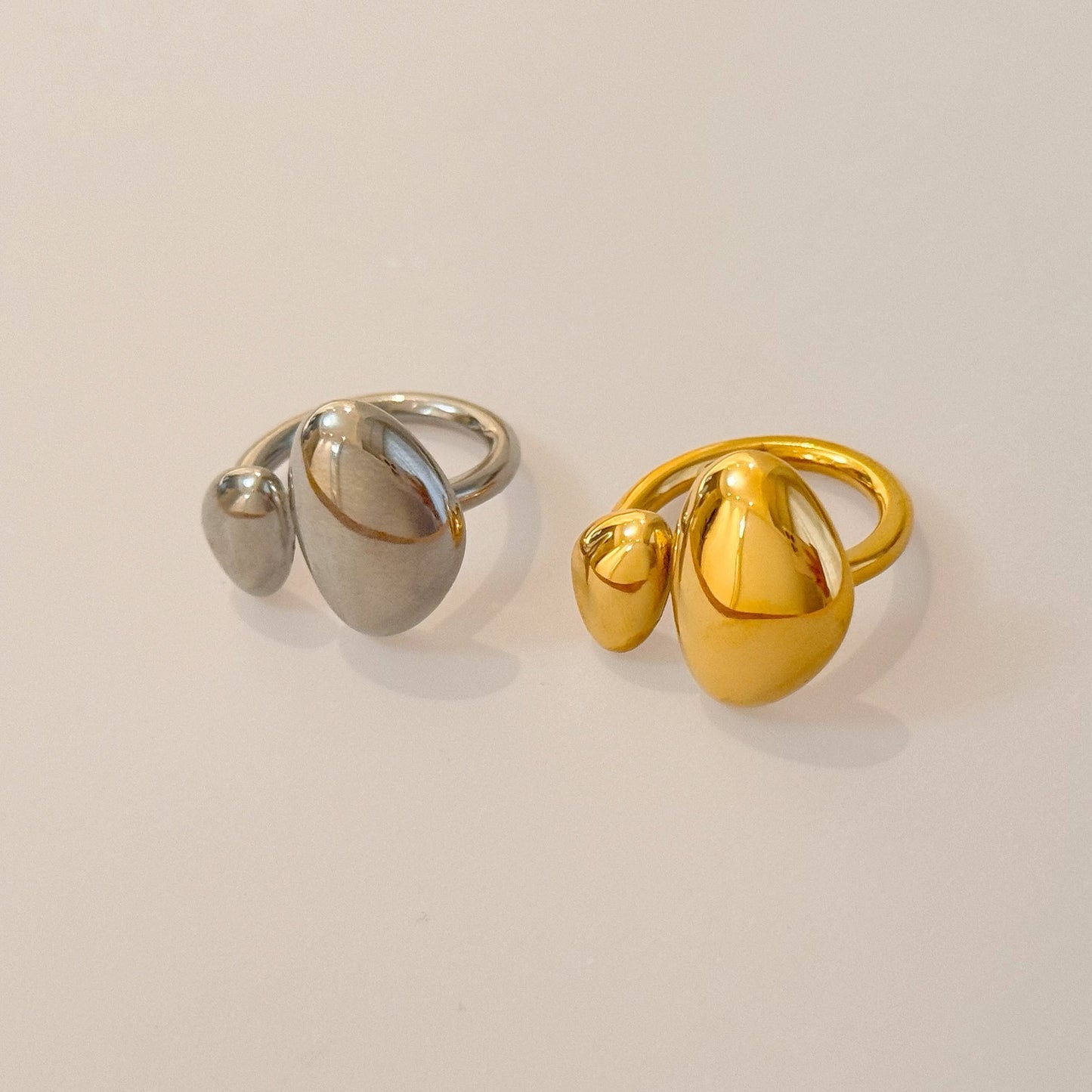 Womens Gold Plated Ring Titanium Steel Irregular Polished Open Band Heart Ring Adjustable Size Silver Glamorous