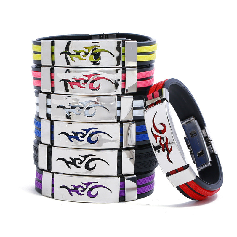 Unisex Silicone Stainless Steel Bracelet Adjustable Geometric Wristband Buckle Colorful Fashion Accessory Everyday Wear