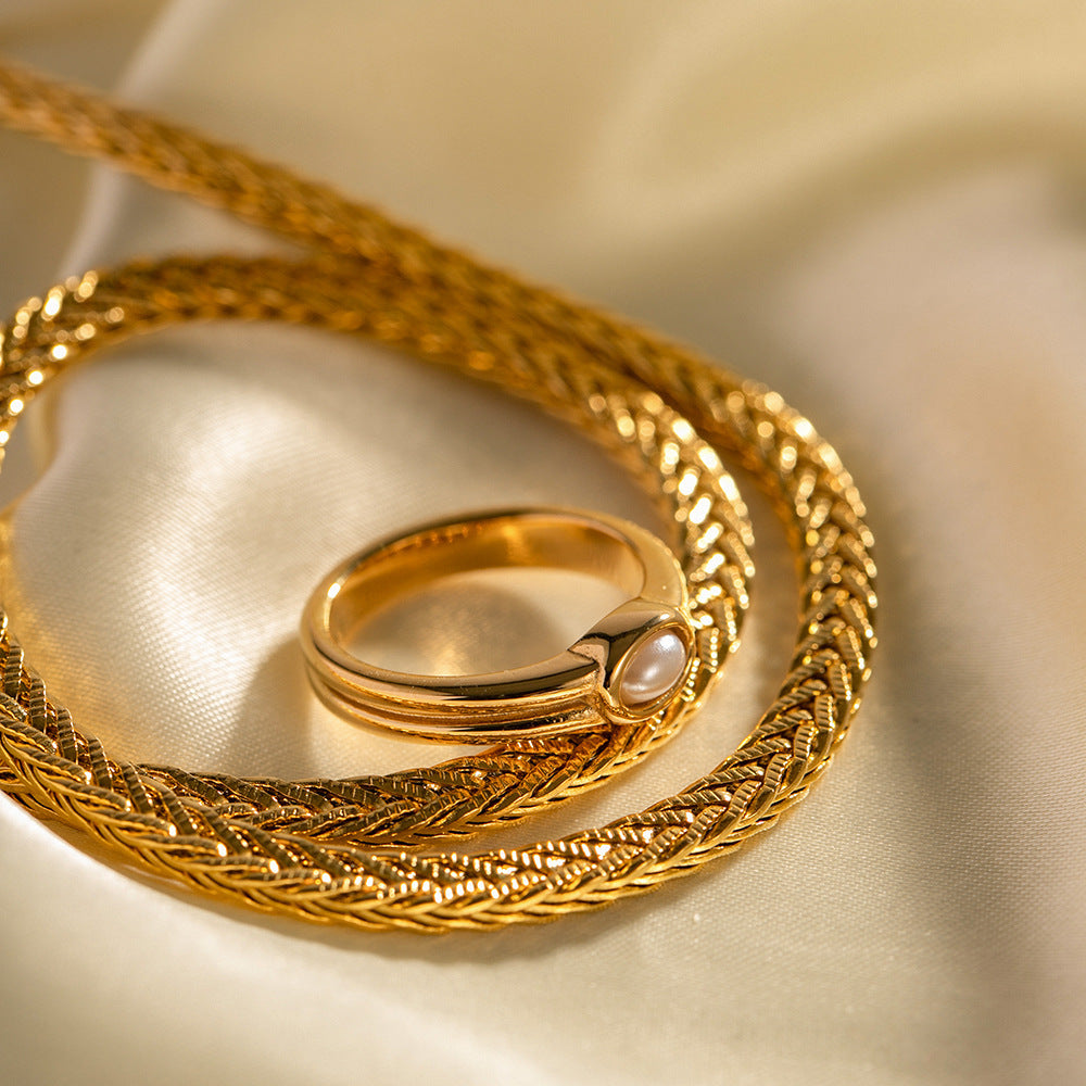 Inlaid Pearl Ring For Women Gold Stainless Steel Electroplated Ins Style Sizes 6 7 8 Gift Great Gift For Her Now