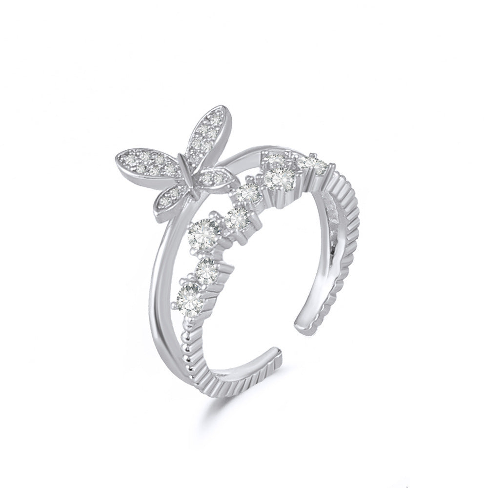 Womens Butterfly Ring Exquisite Alloy Ring With Micro-Encrusted Zircon Animal Zodiac Ring Fashion Jewelry Gift