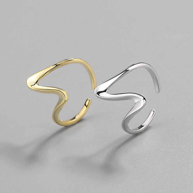 Sterling Silver Wave Ring 925 Adjustable Open Band For Women With Platinum And Gold Plating Jewelry Korean Inspired