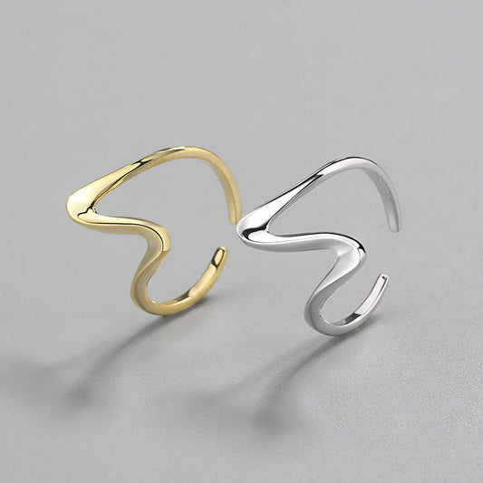 Sterling Silver Wave Ring 925 Adjustable Open Band For Women With Platinum And Gold Plating Jewelry Korean Inspired