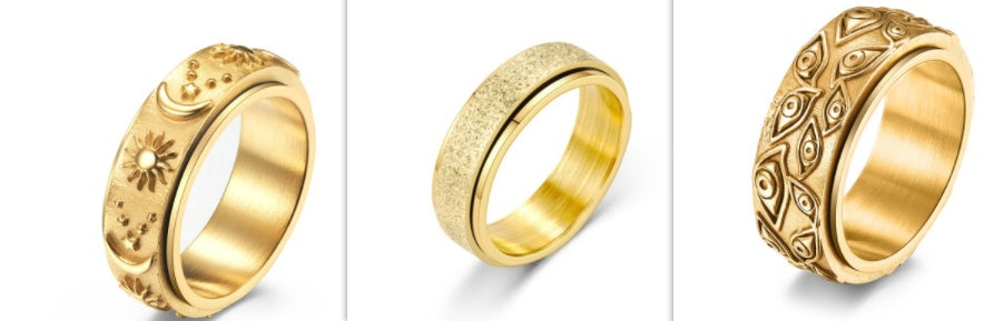 Women Rotatable Stars Sun Moon Ring Titanium Steel Celestial Geometric Design Electroplated Silver Gold Jewelry