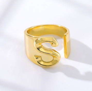 Women's Initial Letter Ring Wide Band Alphabet Copper Electroplated Personalized Statement Jewelry Gift Online