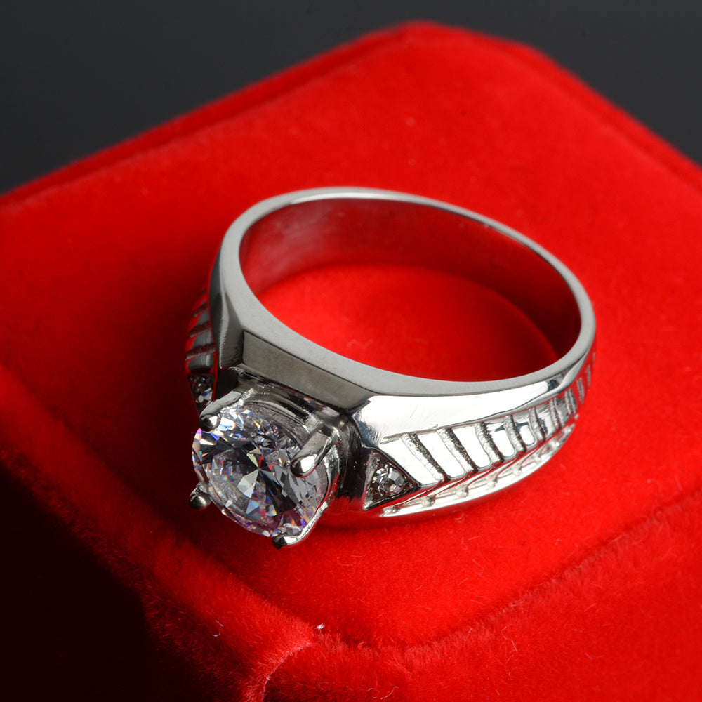 Unisex Stainless Steel Ring with Twill Inlay and Zircon Accent Ethnic U Shape Band Stainless Steel Jewelry Ring Gift for Men or Women