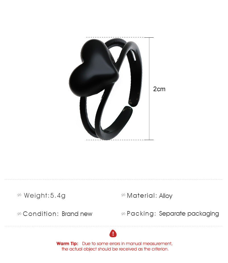 Womens Heart Ring Dual Heart Shaped Ring Adjustable Geometric Alloy Ring Vintage Electroplated Anniversary Ring