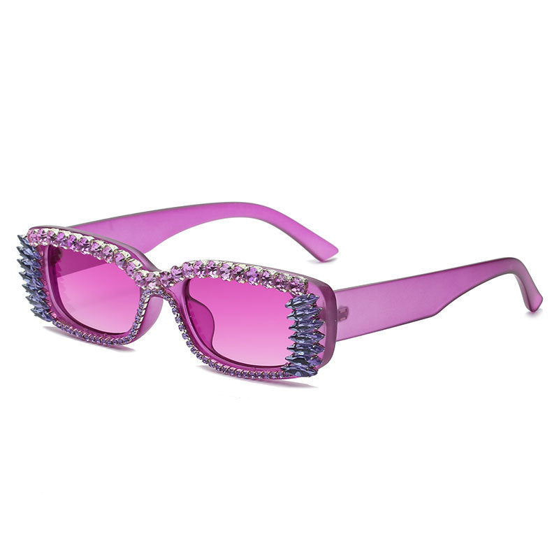 Womens Mens Fashion Sunglasses Diamond Studded Square Rhinestone Design Lens PC Frame 99 Percent Visible Light