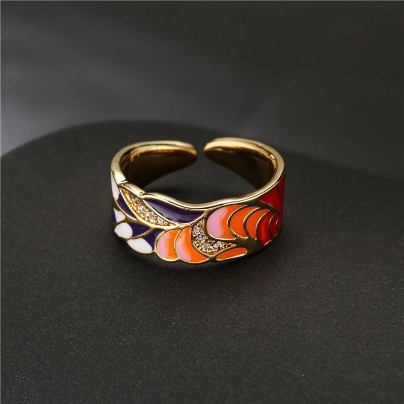 Women Copper Adjustable Opening Rings Gold Plants Designs Geometric Microinlay Trendy Fashion Jewelry Accessory