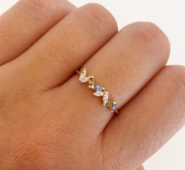 Copper Zircon Ring With Flower Geometric Design Electroplated Fashion Jewelry Individually Packed European Chic