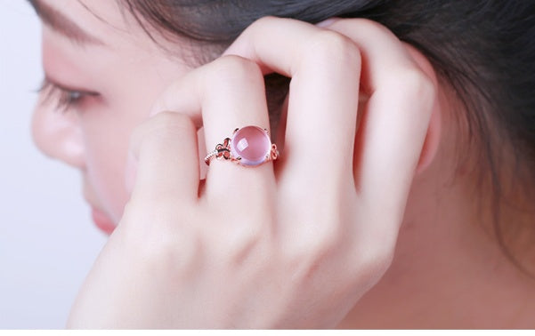 Womens Adjustable Butterfly Rings Rose Gold Pink Crystals Bow White Copper Alloy Inlaid Gemstones Jewelry Gift