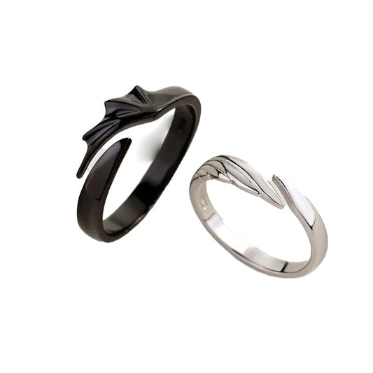 Matching Couple Rings Adjustable Alloy Open Mouth Angel and Demon Wing Fashion Rings Geometric Promise Rings