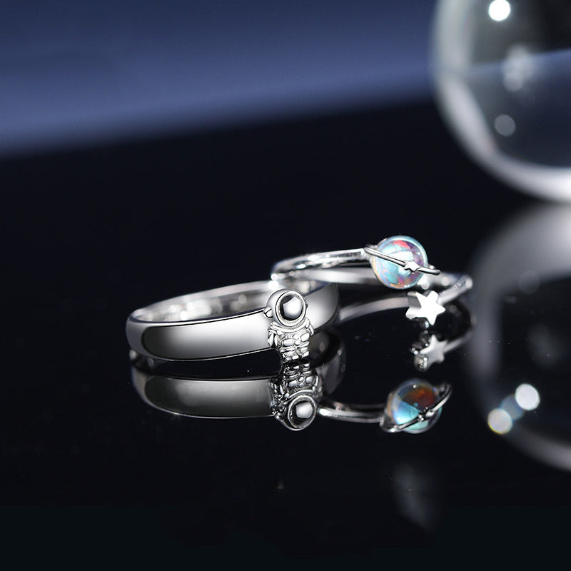 Matching Couple Rings Silver Plated Copper Jewelry Geometry Promise Rings For Him And Her Fashion Accessory Set