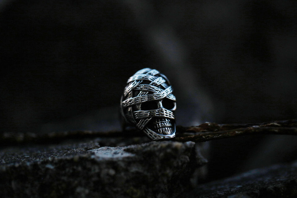 Men's Vintage Titanium Steel Ring Engraved Skeleton Design Durable Gift for Him Fashion Jewelry Classic Everyday Style