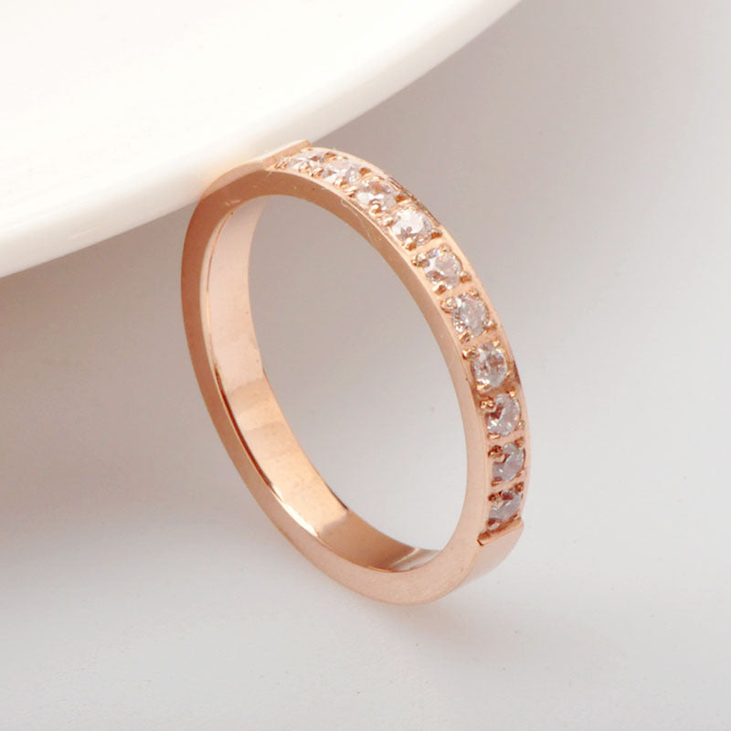 Womens Titanium Steel Ring Ten Stone Micro Diamond Rose Gold Elegant Fashion Jewelry For Everyday Wear Classic