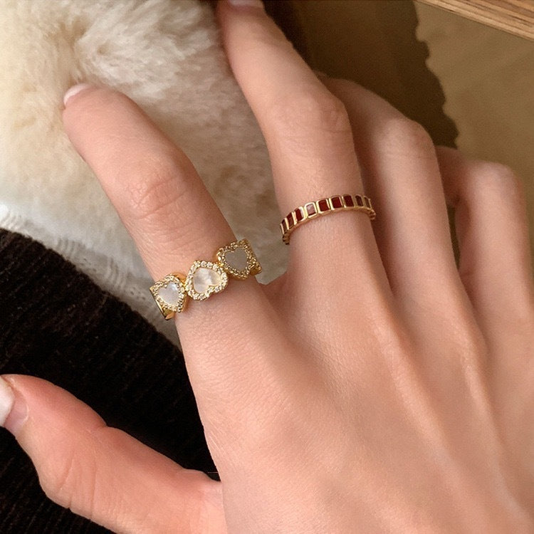 Gold Plated Shell Ring Heart Shape Copper Ring Electroplating Love Heart Ring for Women Girls Fashion Jewelry All-match Ring