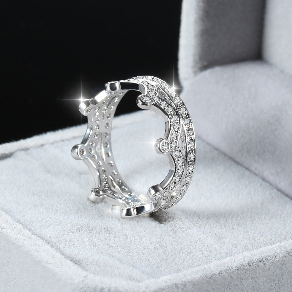 Zircon Ring Hollow Micro Inlaid Jewelry For Women Elegant Silver Tone Fashion Accessory With Timeless Design Style