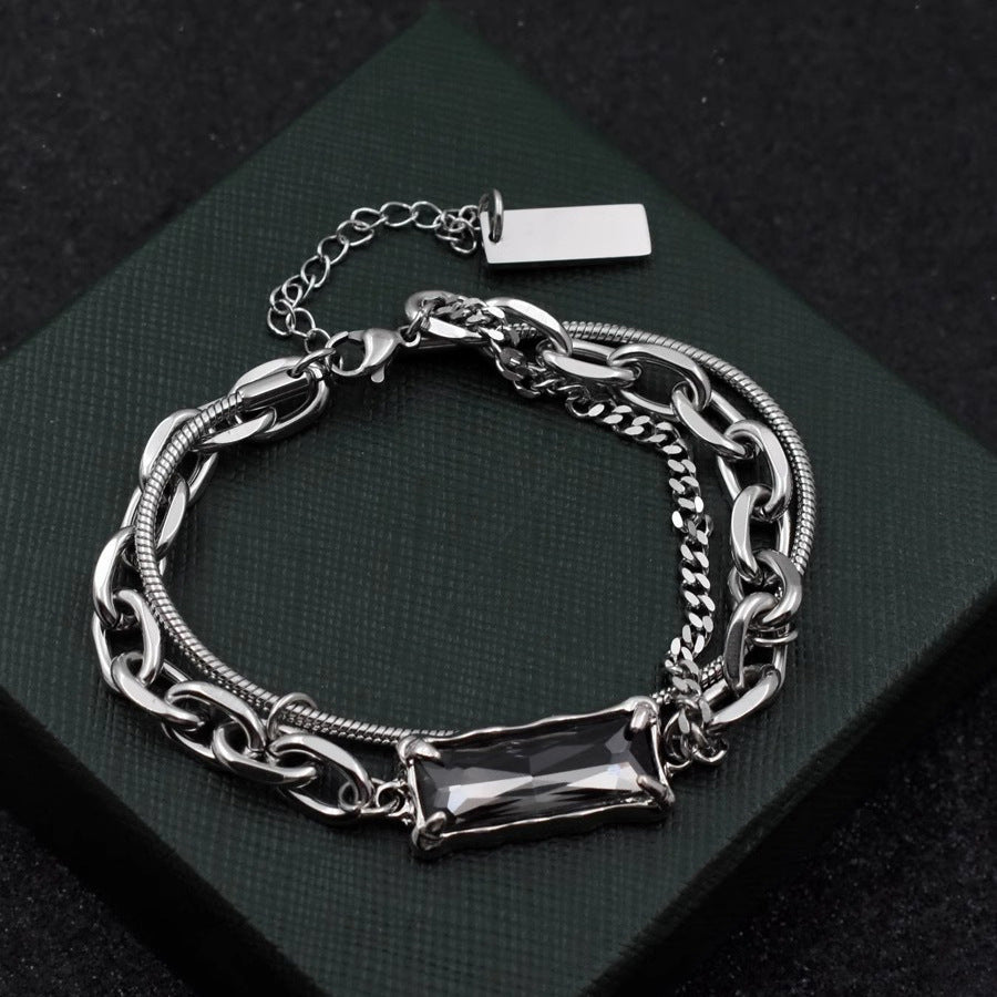 Unisex Titanium Steel Bracelet Diamond Shaped Gray Electroplated Jewelry For Men And Women Minimalist Everyday Wear Gift