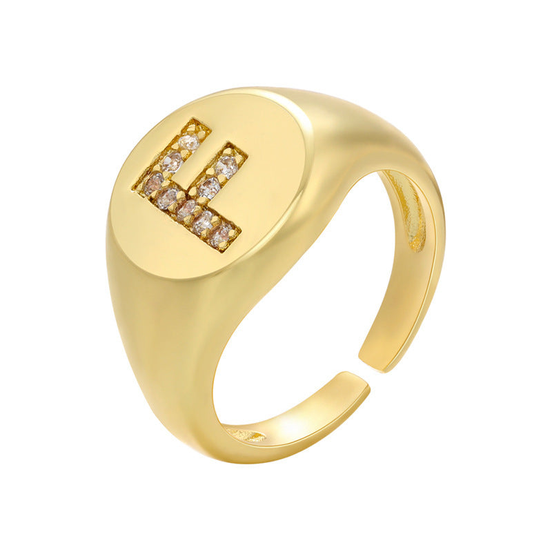 Women Adjustable Initial Ring Wide Band Gold Tone Diamond Accent Personalized Alphabet Jewelry Gift Daily Wear