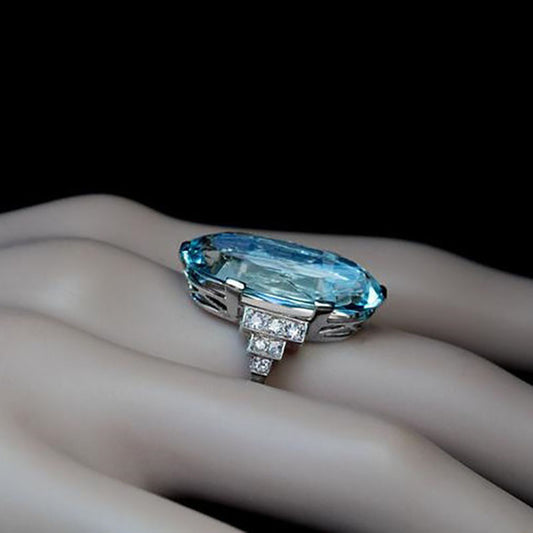 Womens Fashion Ring Elegant Drop Blue Crystal Rhinestone